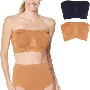 NWT RHONDA SHEAR‎ 2 PIECE UNDERWIRE BANDEAU BRA'S W/REMOVABLE PADS BLACK/CARAMEL